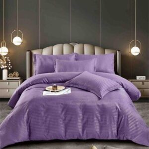 Lenjerie de pat damasc lila, 6 piese, cu elastic