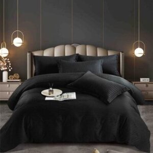 Lenjerie de pat damasc negru, 6 piese
