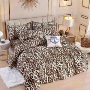 Lenjerie de pat finet leopard maro, o persoană, 4 piese