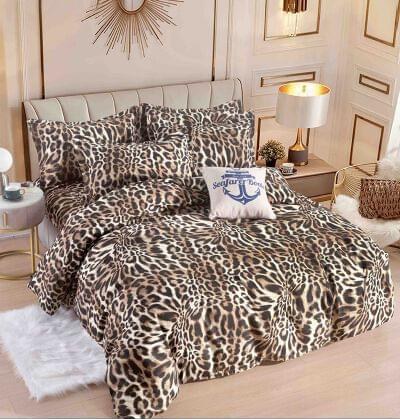 Lenjerie de pat finet leopard maro, o persoană, 4 piese