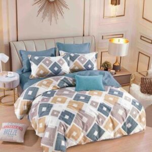 Lenjerie de pat finet albastru geometric, 6 piese