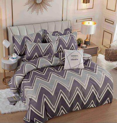Lenjerie de pat finet gri zigzag, 6 piese