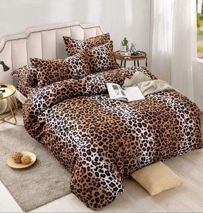 Lenjerie de pat finet leopard maro, 6 piese