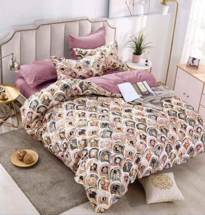 Lenjerie de pat finet roz cu model, 6 piese