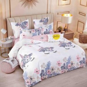 Lenjerie de pat finet alb cu flori, 6 piese, cu elastic