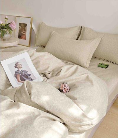 Lenjerie de pat finet crem, 6 piese, cu elastic