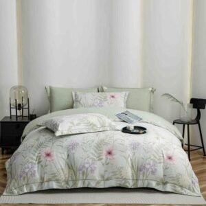 Lenjerie de pat finet LUX floral gri, 6 piese, cu elastic