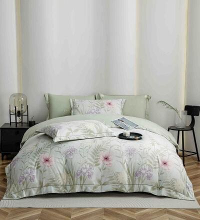 Lenjerie de pat finet LUX floral gri, 6 piese, cu elastic
