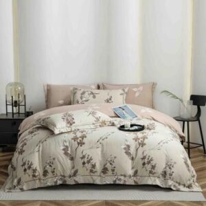Lenjerie de pat finet LUX floral gri delicat, 6 piese, cu elastic