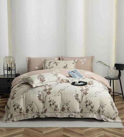 Lenjerie de pat finet LUX floral gri delicat, 6 piese, cu elastic