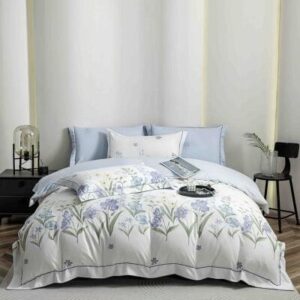 Lenjerie de pat finet LUX floral gri deschis, 6 piese, cu elastic