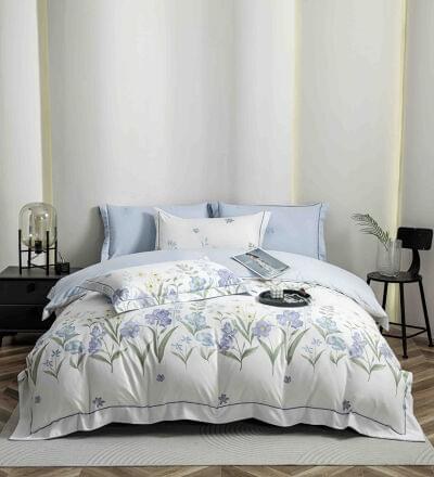 Lenjerie de pat finet LUX floral gri deschis, 6 piese, cu elastic