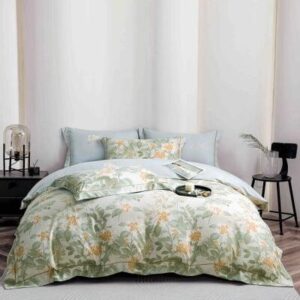 Lenjerie de pat finet LUX floral mov, 6 piese, cu elastic