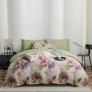 Lenjerie de pat finet LUX floral pastel, 6 piese, cu elastic