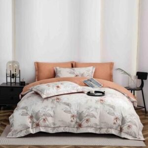 Lenjerie de pat finet LUX floral roz, 6 piese, cu elastic