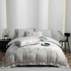 Lenjerie de pat finet LUX flori albastre, 6 piese, cu elastic