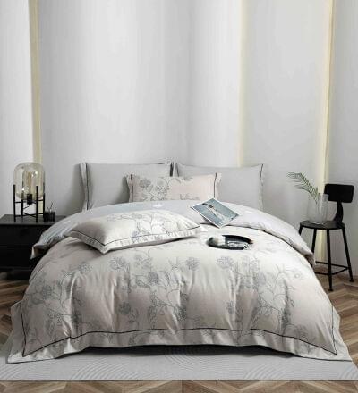 Lenjerie de pat finet LUX flori albastre, 6 piese, cu elastic