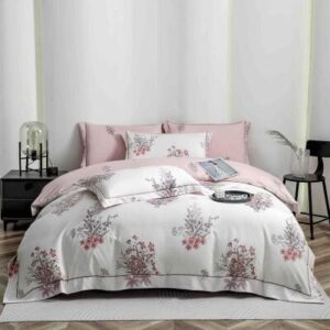 Lenjerie de pat finet LUX flori mici roz, 6 piese, cu elastic