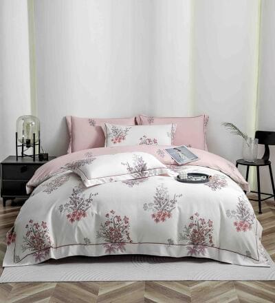 Lenjerie de pat finet LUX flori mici roz, 6 piese, cu elastic