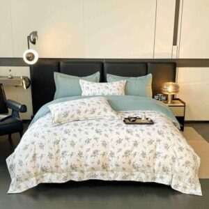 Lenjerie de pat finet LUX flori roz, 6 piese, cu elastic