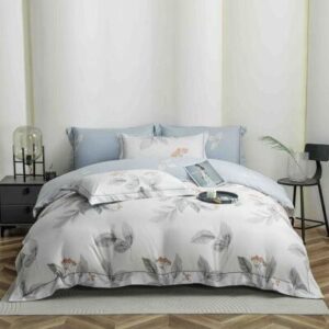 Lenjerie de pat finet LUX frunze verzi, 6 piese, cu elastic