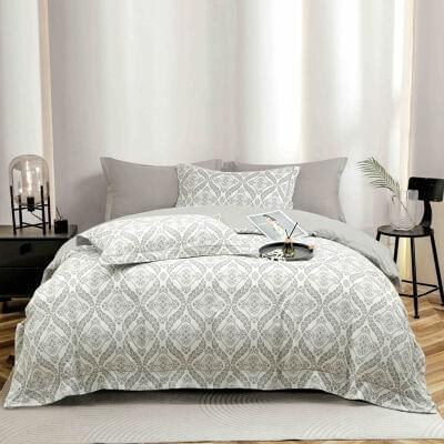 Lenjerie de pat finet LUX gri cu flori, 6 piese, cu elastic