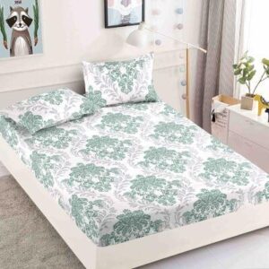 Husă de pat cu elastic 180x200, alb cu damasc verde