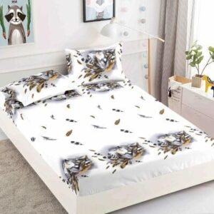 Husă de pat cu elastic 180x200, alb cu floral gri