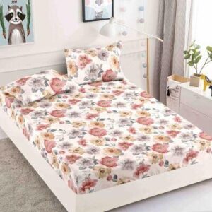 Husă de pat cu elastic 180x200, alb cu flori roz
