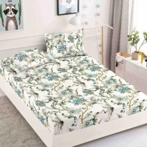 Husă de pat cu elastic 180x200, alb cu flori verzi