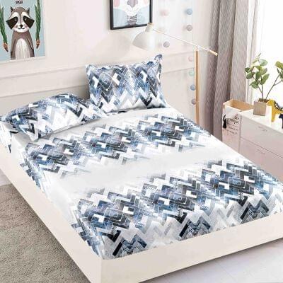 Husă de pat cu elastic 180x200, alb cu frunze gri