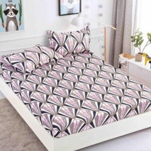 Husă de pat cu elastic 180x200, alb cu model geometric gri