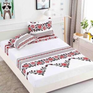 Husă de pat cu elastic 180x200, alb cu model popular roșu