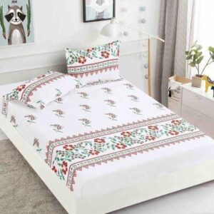 Husă de pat cu elastic 180x200, alb cu model tradițional