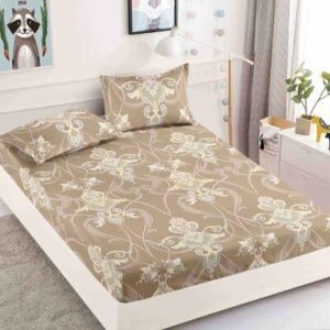 Husă de pat cu elastic 180x200, bej cu model floral