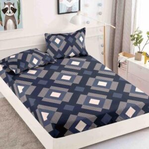 Husă de pat cu elastic 180x200, bleumarin geometric