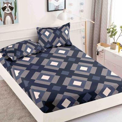 Husă de pat cu elastic 180x200, bleumarin geometric