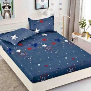 Husă de pat cu elastic 180x200, bleumarin cu stele