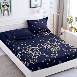 Husă de pat cu elastic 180x200, bleumarin cu stele aurii
