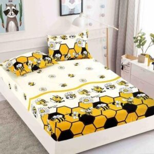 Husă de pat cu elastic 180x200, crem cu model floral galben