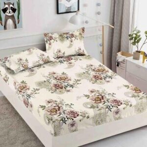 Husă de pat cu elastic 180x200, crem cu flori bej
