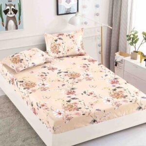 Husă de pat cu elastic 180x200, crem cu flori delicate