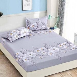 Husă de pat cu elastic 180x200, gri cu flori