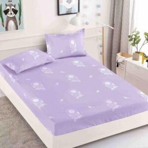 Husă de pat cu elastic 180x200, lila cu imprimeu floral
