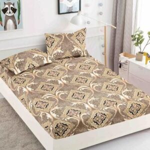 Husă de pat cu elastic 180x200, maro cu model geometric