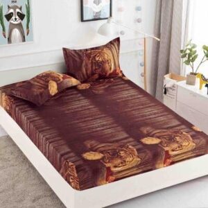 Husă de pat cu elastic 180x200, maro cu ursuleți