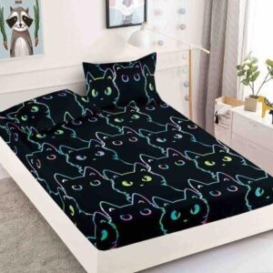 Husă de pat cu elastic 180x200, negru cu imprimeu colorat