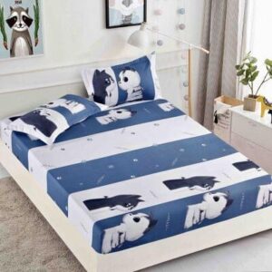 Husă de pat cu elastic 180x200, alb cu model panda