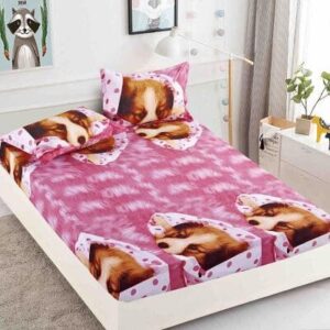 Husă de pat cu elastic 180x200, roz cu cățeluși