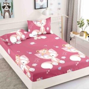 Husă de pat cu elastic 180x200, roz cu ursuleți